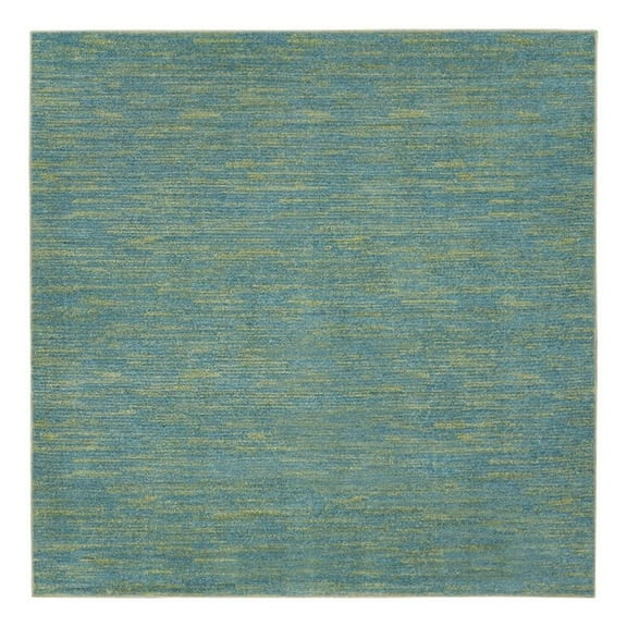 Pemberly Row 7' x Square Blue Green Fabric Outdoor Area Rug (7' Square)