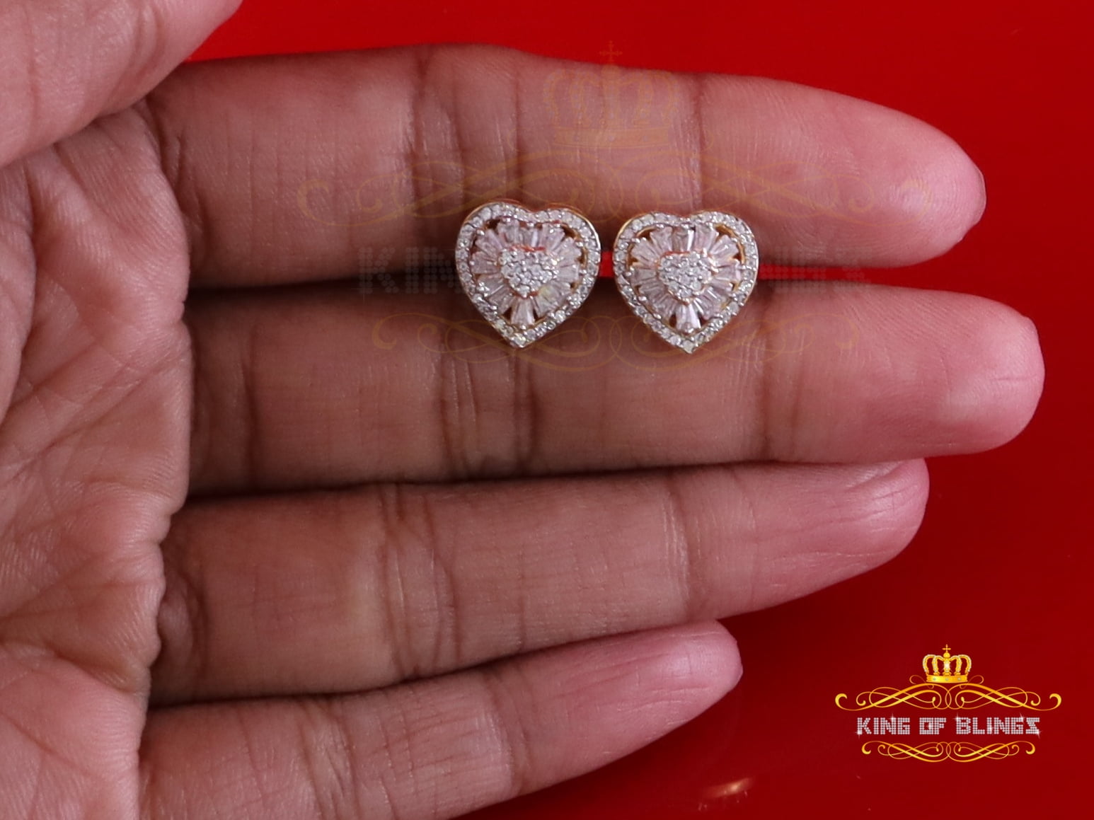 King of Bling's 925 Yellow Silver 1.00ct VVS 'D' Moissanite Heart Stud Earring Men's/Womens