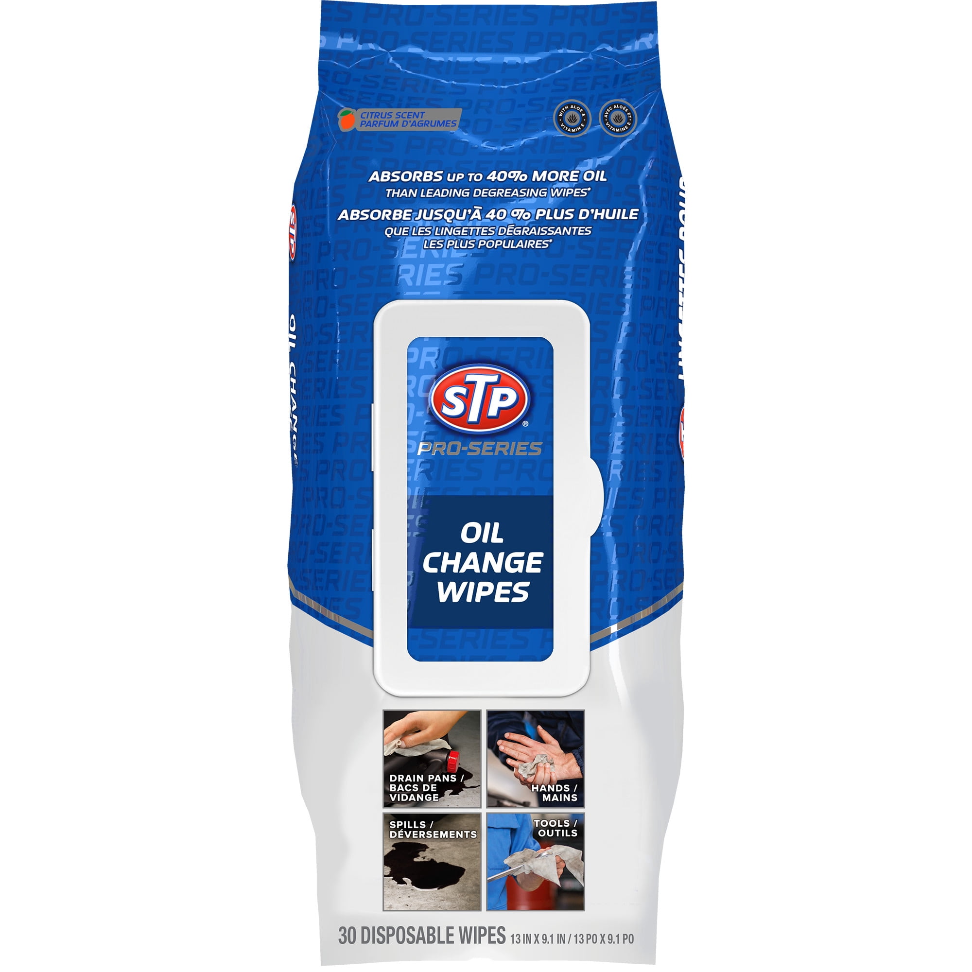 (24 pack) STP Pro-Series Oil Change Wipes, 30 Ct - Oil Spill Cleanup, Engine Care & Garage Cleaning Cloths