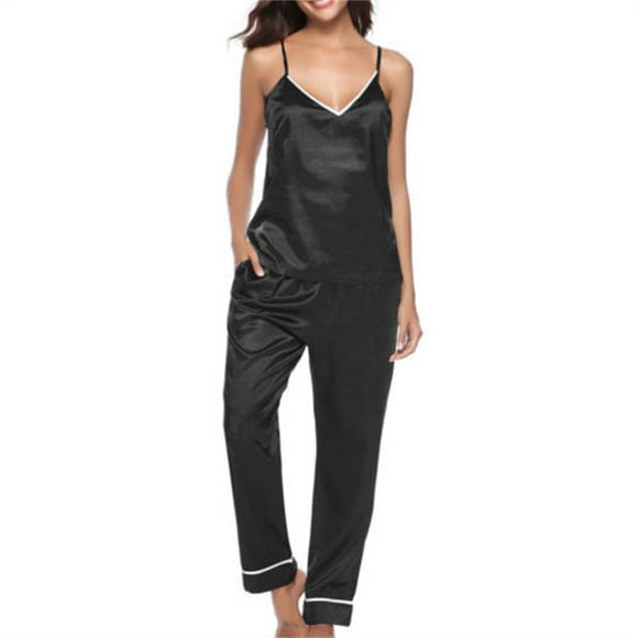 SAYOO Pijama femenino, chaqueta sin mangas de cuello V, traje de pijama, traje de tirantes sexy SAYOO moda