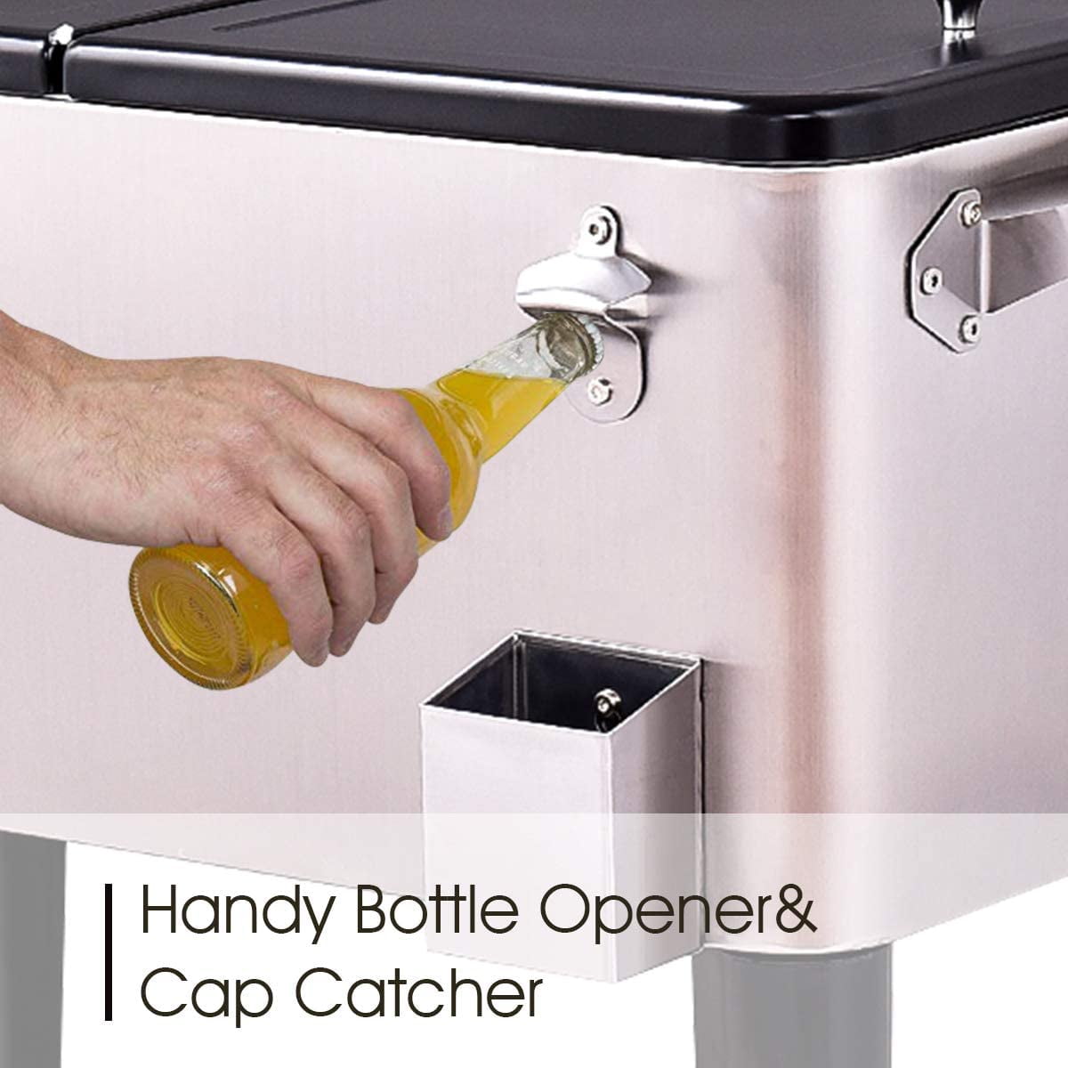 RELAX4LIFE Rolling Cooler 80 Quart Stainless Steel W/Shelf for Party,Picnic Outdoor Beverage Bar Portable Ice Chest
