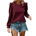 thumbnail image 2 of Womens Long Puffed-Sleeve Tops Plus Size S-5X Casual Crewneck Pullover T-Shirts Ladies Trendy Textured Solid Loose Comfort Blouses Tees, 2 of 8
