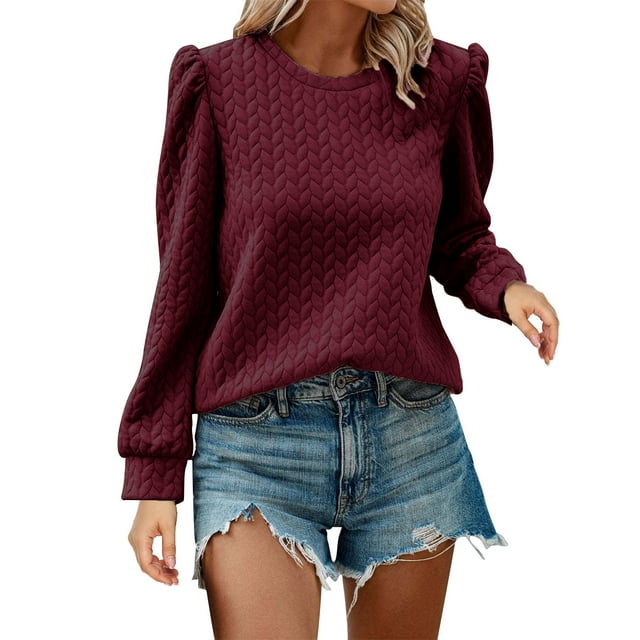 AherBiu Hauts Grande Taille pour Femmes Manches Longues Automne Tuniques Décontractées Col Rond Ample Blouses Confortables Chemises