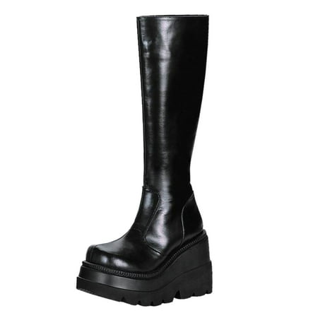 

Wesracia shoe Women Platform Shoes Casual Boots Wedges Punk Goth Zipper Mid Calf Boots women shoes for ladies summer