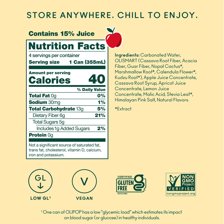 OLIPOP Crisp Apple Prebiotic Soda, 12 fl oz, 4 Pack photo 4