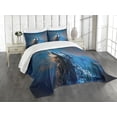 thumbnail image 3 of Ambesonne Fantasy Quilted Bedspread Set 3 Pcs, Castle Hill Top, King Size, Blue Pale Orange Cream, 3 of 5