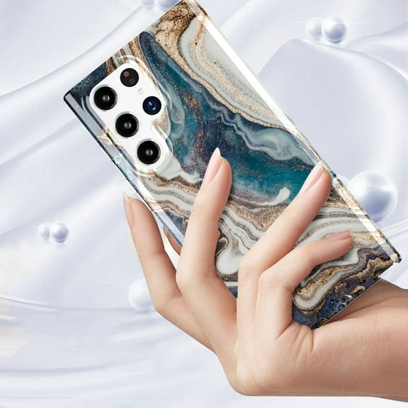 Allytech for Samsung Galaxy S22 Ultra 6.8" 2022 Case, TPU Painted Marble Stylish Durable Shockproof Protective Case for Samsung Galaxy S22 Ultra 5G Ladies Women Girls, Marble Blue