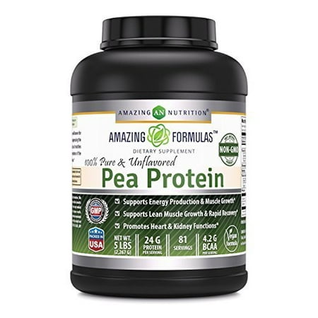 Amazing Nutrition Amazing Formulas 100% Pure & Unflavored Pea Protein Dietary Supplement - 5 lbs - Supports Energy Production and Muscle Growth - Promotes Heart and Kidney (Best Protein For Kidney Disease)