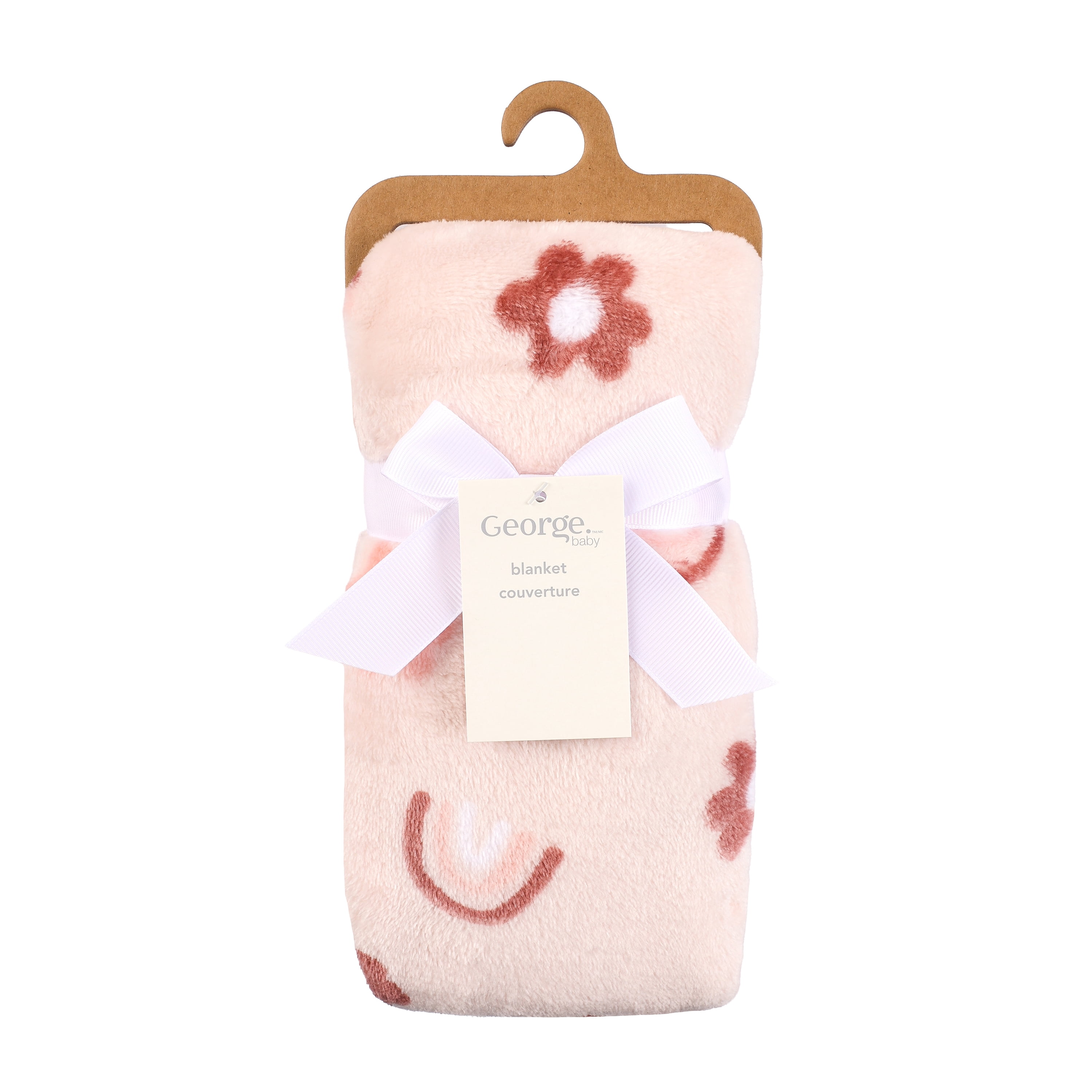 Couverture bébé George Baby en flanelle arc-en-ciel rose poudré 76 x 91 cm