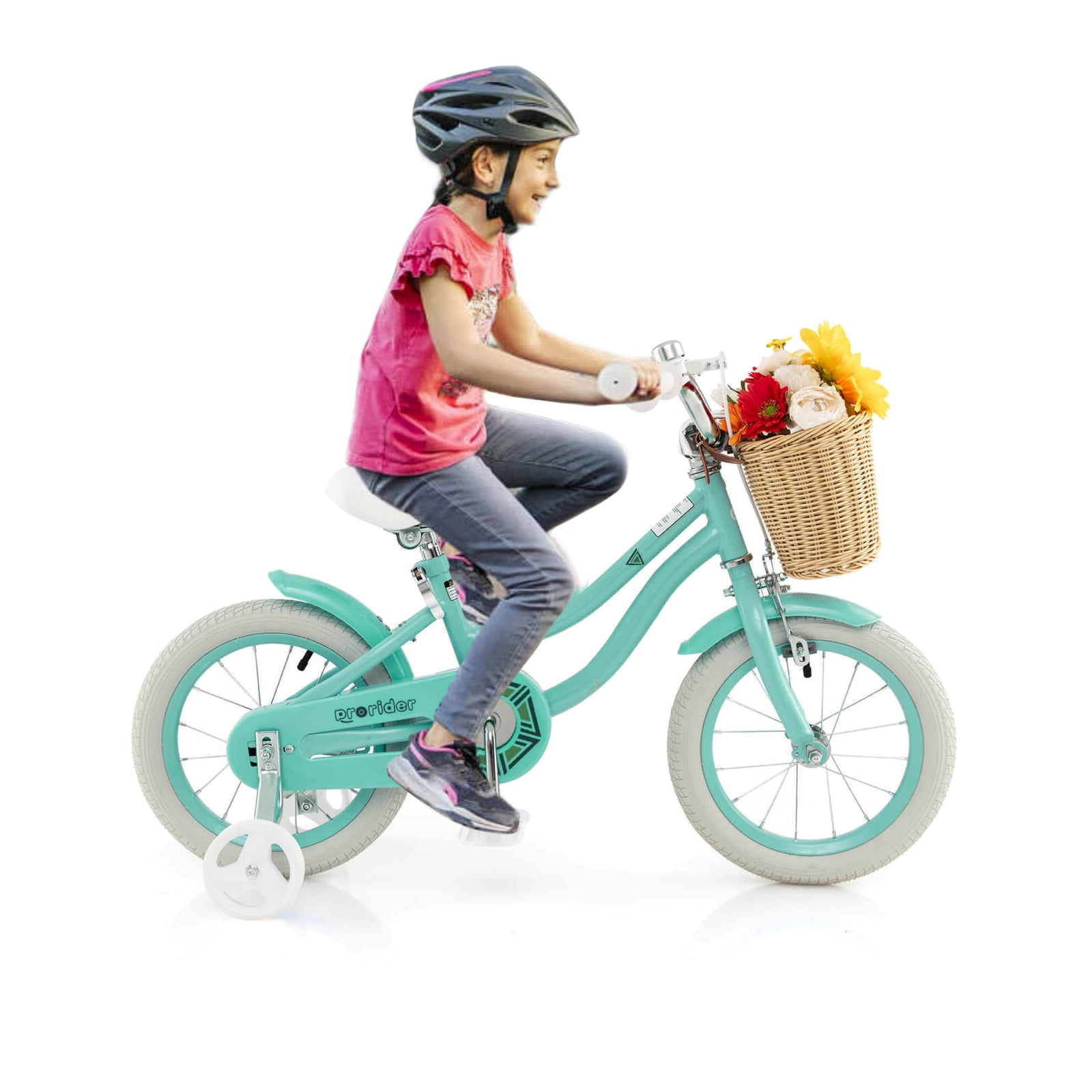 Harmijoy 14 Kid s Bike with Training Wheels Adjustable Handlebar Seat Handbrake Green