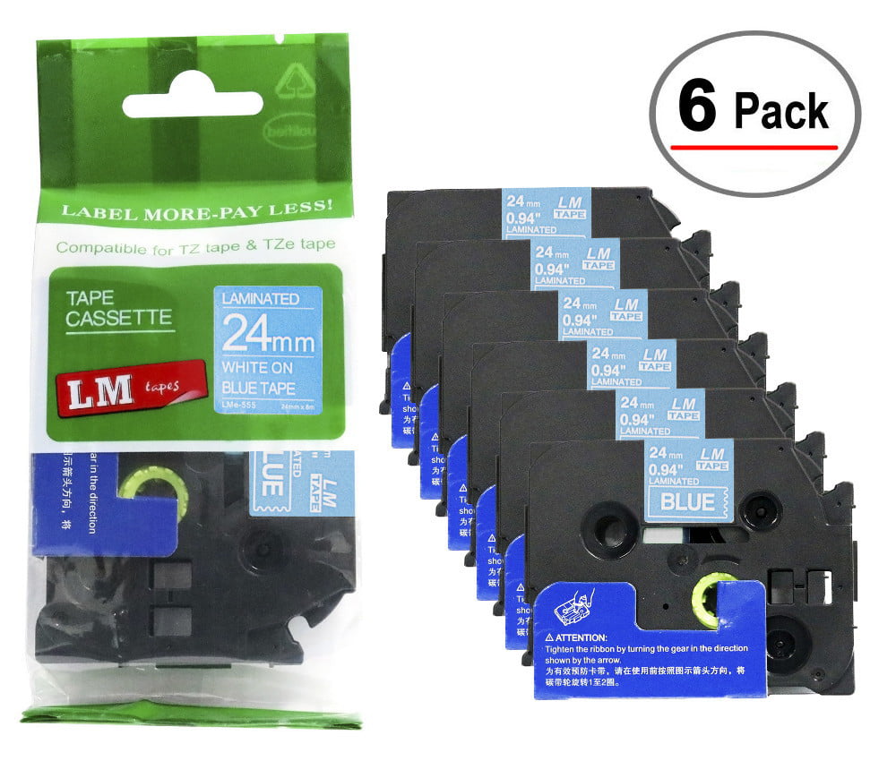 2 Pack  White on Black Label Tape for Brother P-touch PT-P700 24mm TZ TZe 355 