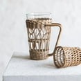 thumbnail image 6 of Vintage Rustic Hand-Woven Bamboo Rattan Cup Holder Coasters Drink Holder Stand Clear Glass Cup Holder with Handle for Coffee Tea Boho Home Decor Gift (Glass Cup not Included), 6 of 7