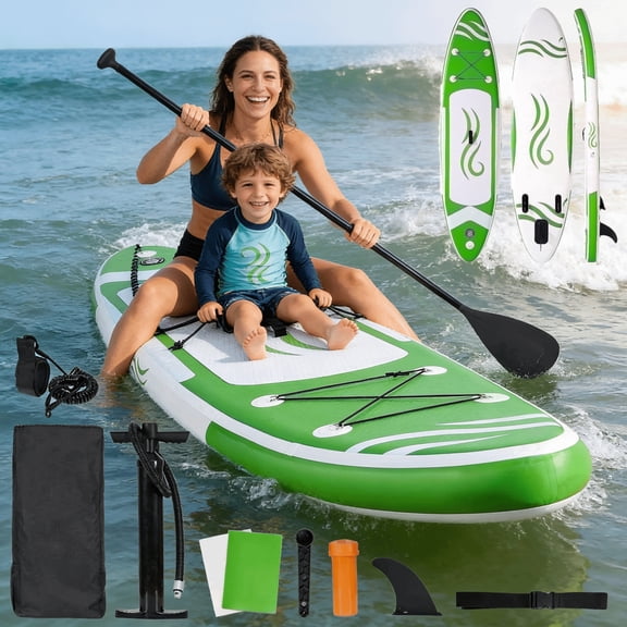 Naipo Paddle Board 10ft Inflatable Paddle Board 6in Thick Non-Slip Deck Stand Up SUP with Paddle Accessories for Adults Youth Family Fishing