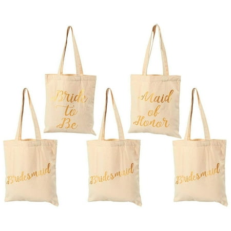 Bridal Shower Canvas Tote Bag - 5-Pack Reusable Shopping Bags for Wedding Favors, Bachelorette Party Gifts, and Bridal Shower Accessories, 100% Cotton Canvas, 13.5 x 12