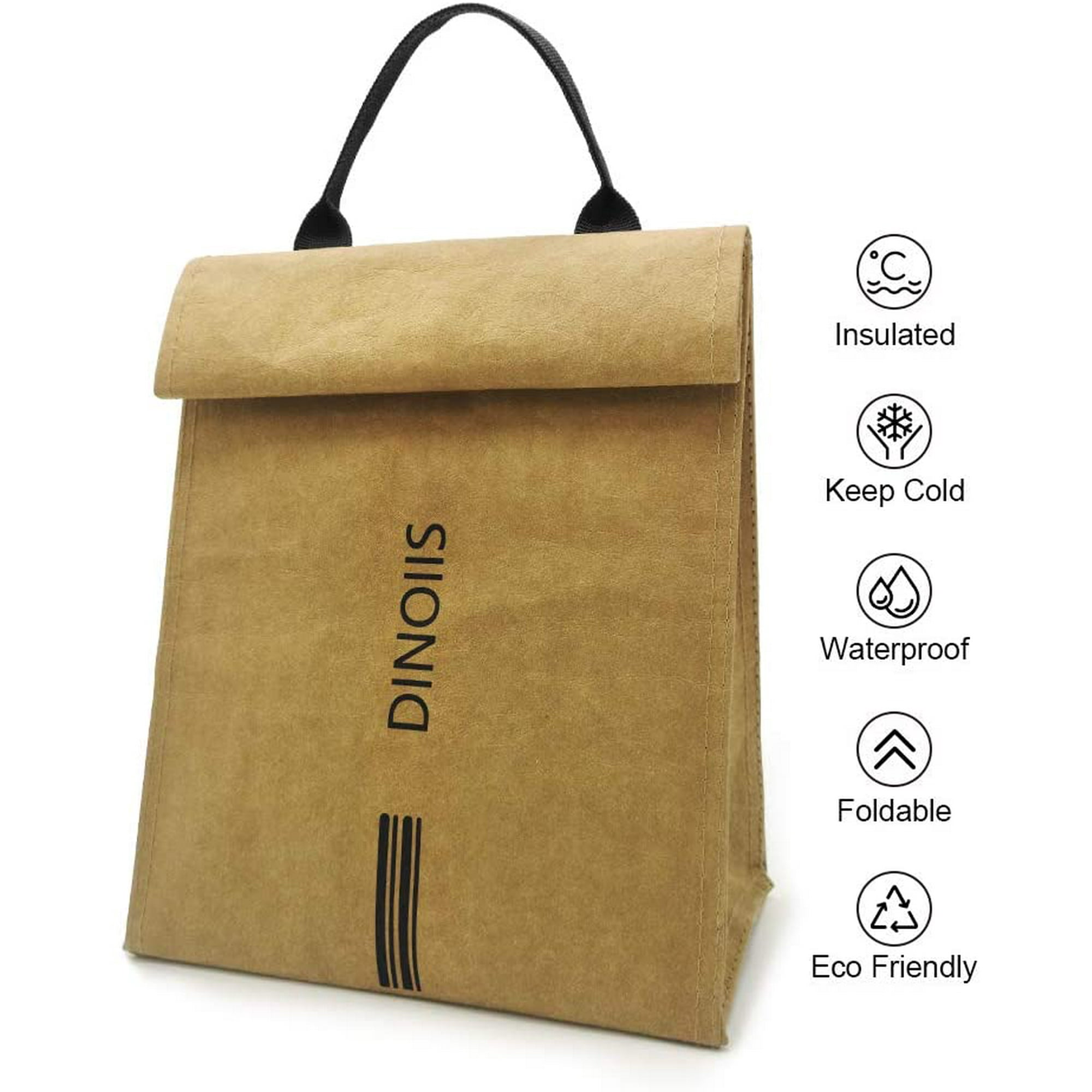 Waxed Canvas Lunch Bag for Women Men Brown Paper Bag Styled with Hook Loop Close Foldable Reusable Insulated Tote Bag Waterproof Lunch Sack for