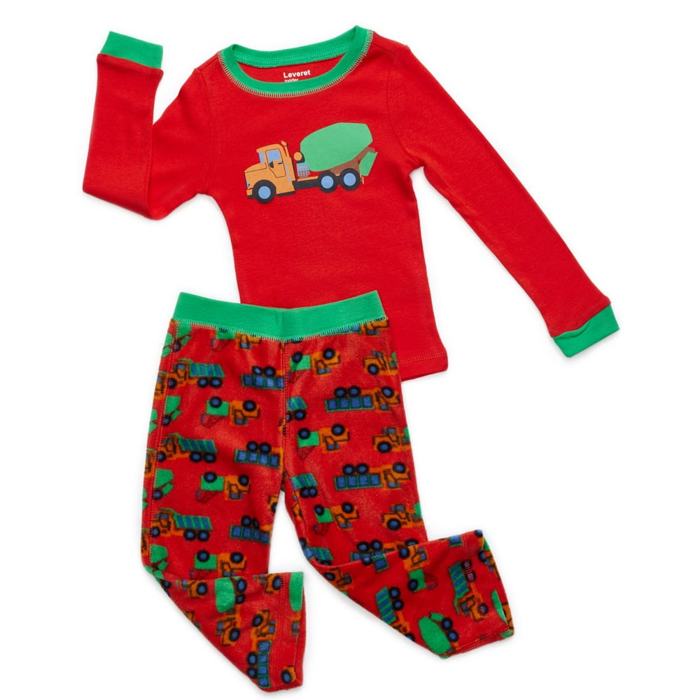 Leveret - Leveret Kids Pajamas Boys 2 Piece Pjs Set Cotton Top & Fleece ...