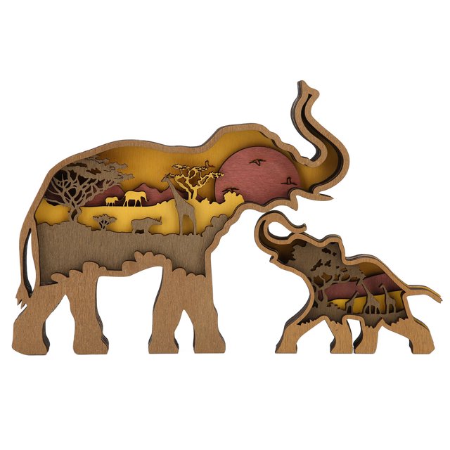 Wood Carved Elephant Crafts Smoother Edges Boxwood Material Mechanical Engraving Wood Elephant Mother Child Ornaments Exquisite Details For Gift ANGGREK Otros