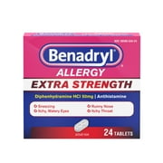 Benadryl Extra Strength Antihistamine Allergy Relief Tablets, 24 Count