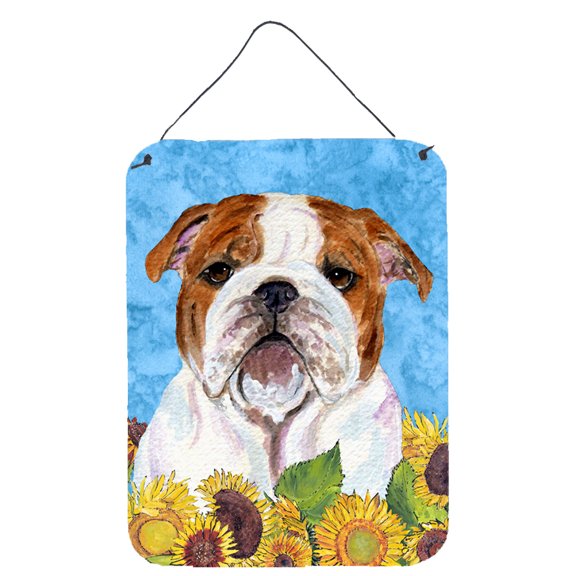 Carolines Treasures SS4117DS1216 Bulldog English in Summer Flowers Wall or Door Hanging Prints 12WX16H multicolor