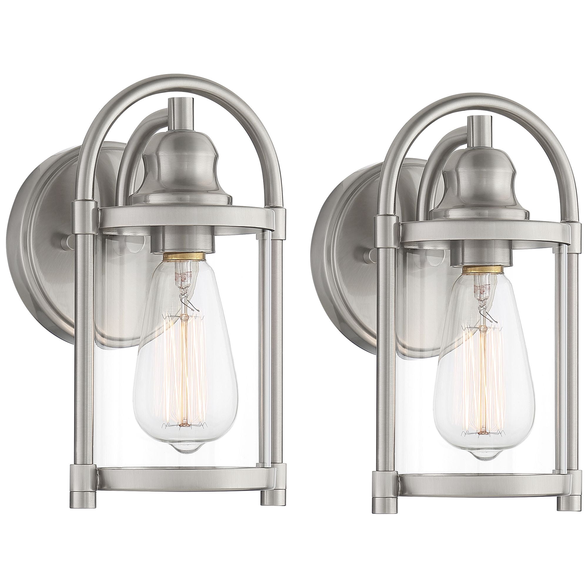 John Timberland Rustic Farmhouse Outdoor Wall Light Fixtures Set of 2 Brushed Nickel 10 1/4" Clear Glass for Exterior Barn Deck House Porch Yard Patio