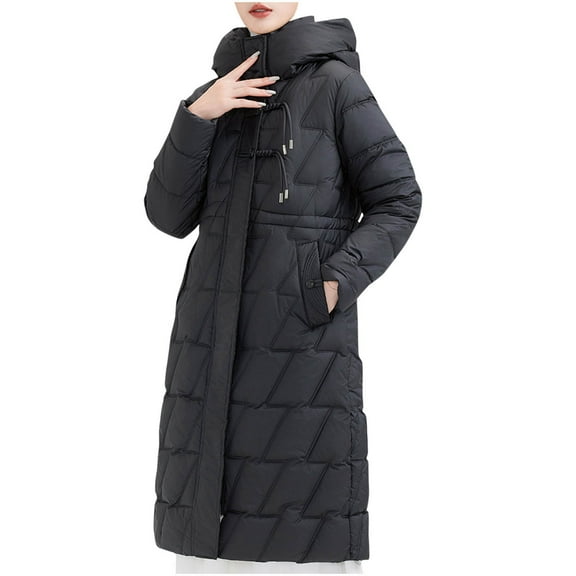 Ahdbta Puffer Jackets for Women Button Zipper Solid Color Hooded Overcoats Warm Padded Stand Collar Quilted Coats with Pockets
