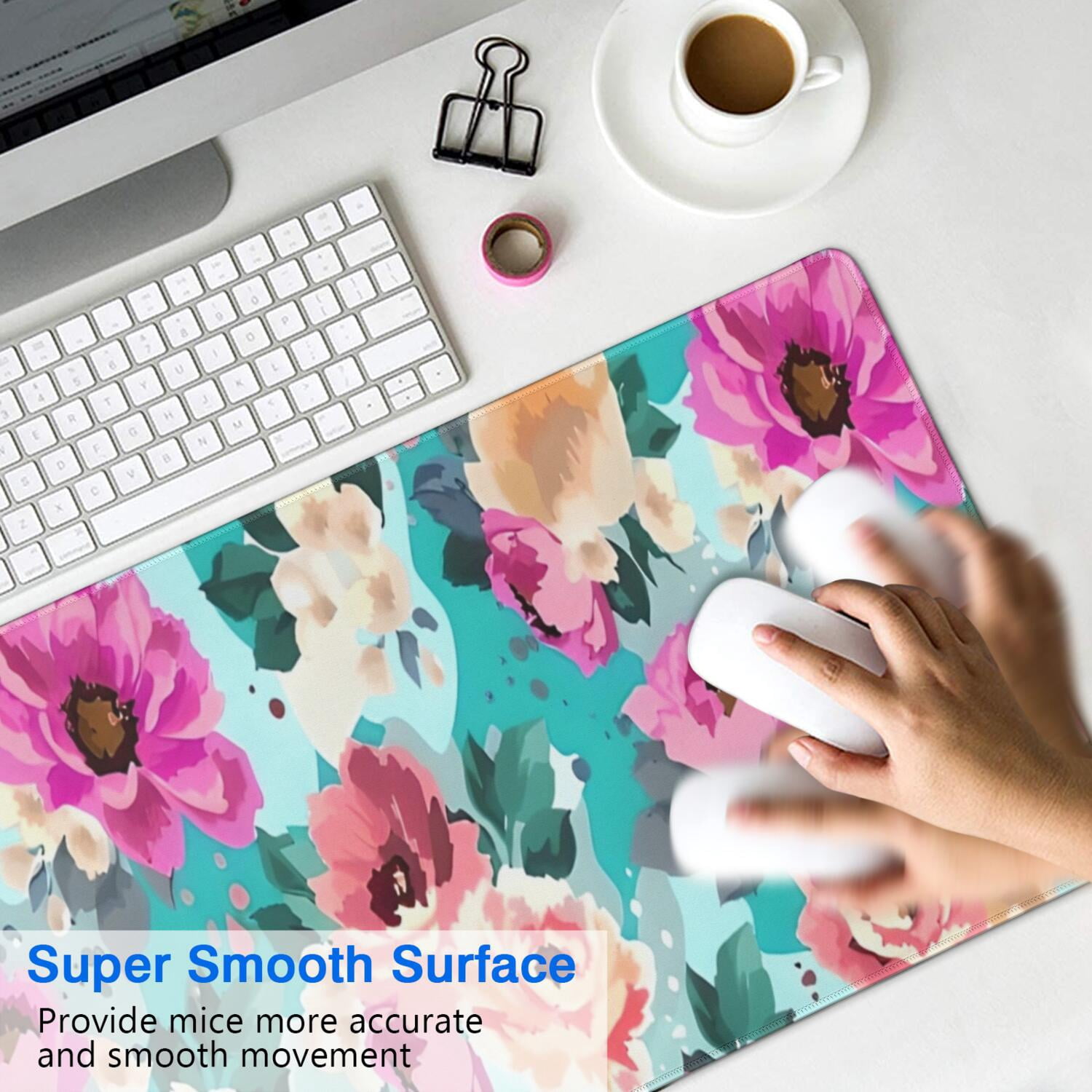 Long Mouse Pads for Desk,Pioneer Flower Floral Print Pattern Desk Mats on Top Of Desks, Desk Mouse Pad Extra Large with 3mm Non-Slip Base and Stitched Edge for Gaming,Office,Work,Home 35.4"x15.7"