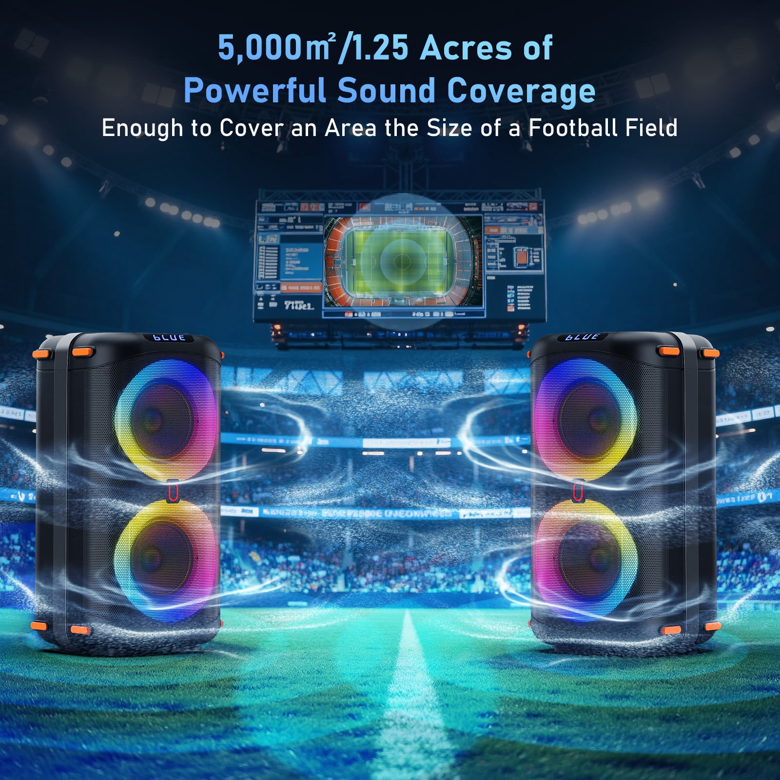 JYX Bluetooth Speaker, Dual 6.5'' Subwoofer Portable Party Speaker System for Outdoor, Deep Bass Party Box with Led Lights, T27-T