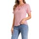thumbnail image 4 of Blusa de cuadros Gingham Inspire Chic para mujer con cuello redondo, volantes y mangas abullonadas, color rosa, 4 of 6