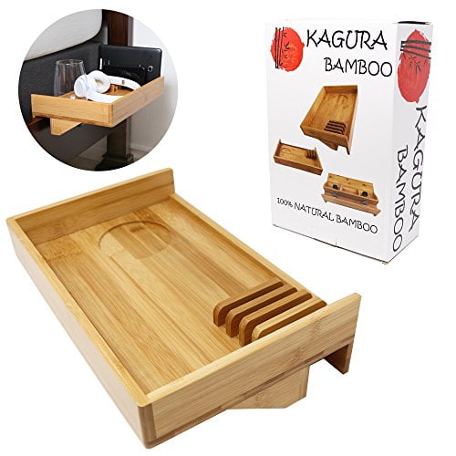 Kagura Bamboo Bedside Caddy Bunk Bed Shelf Contemporary Floating Dorm Rail Side Tray Minimalist Top Corner Attachable Table With Ipad Tablet Or Phone Stand Holder Walmart Com Walmart Com