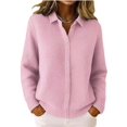 thumbnail image 2 of Women Lapel Shirt Full Front Single Row Button Long Sleeve Loose Fit Knit Cardigan Sweater Pink S, 2 of 7