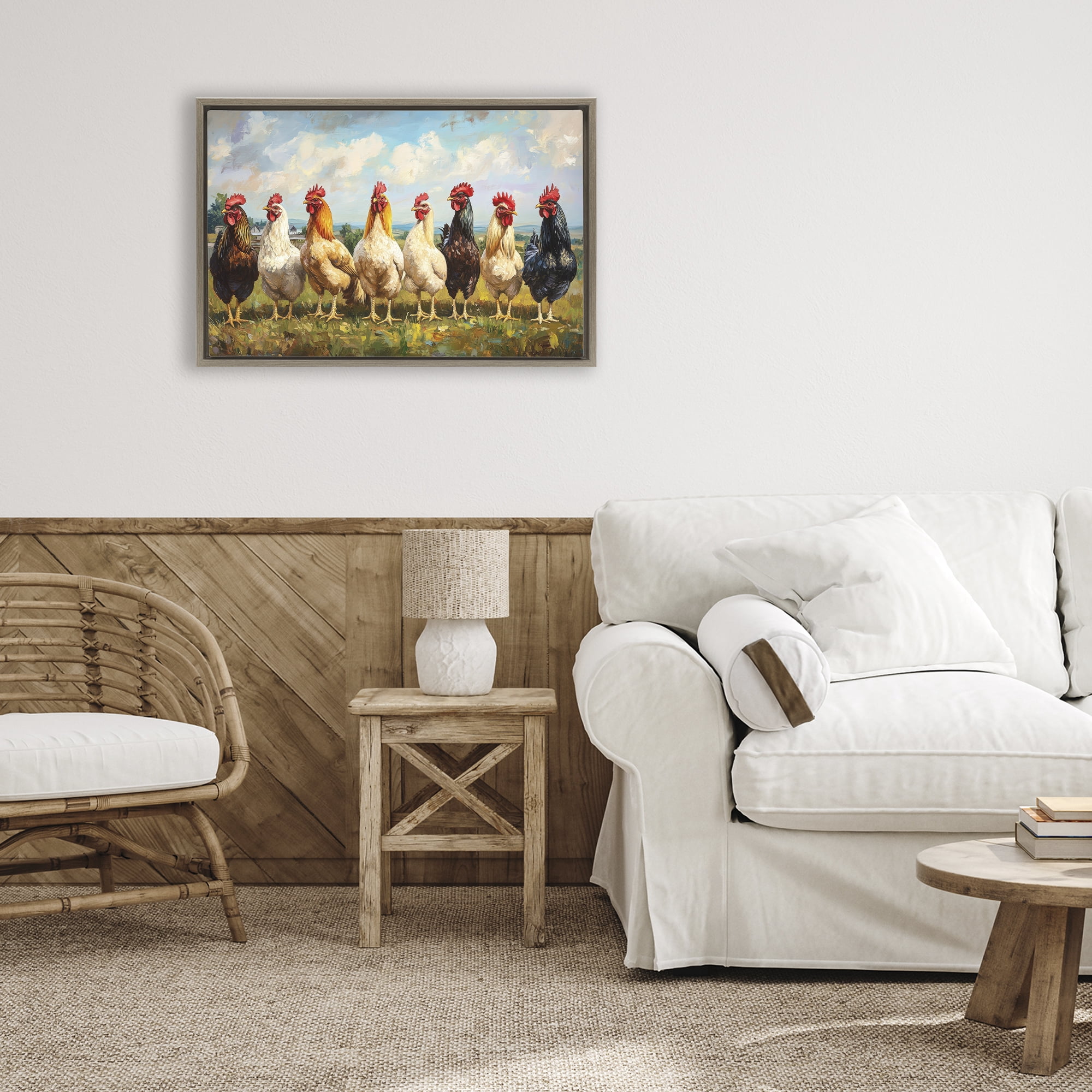 Stupell Industries Chicken Brood on Horizon Brown Framed Floater Canvas Wall Art, design by Petal Prints Design