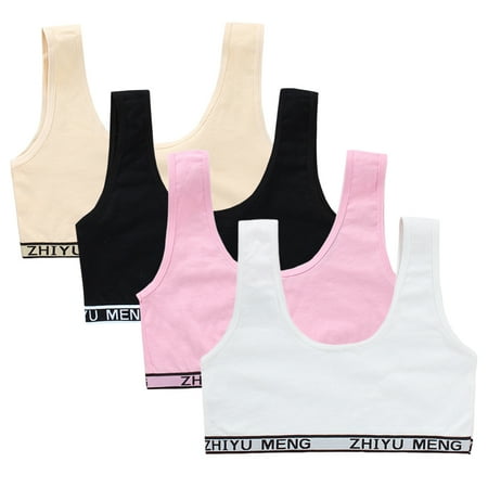 

Uposao 4pcs Girls Bra Sports Bra Cotton Vest Bra Full Cup Breathable Bra Adolescent Girls One Size White Pink Black Skin Color