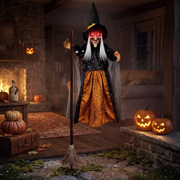 ShengapQ Halloween Decorations Luminous Witch Hanging Prop Terrifying Outdoor Décor Scary Voice Activation Ghost Toy, 71in