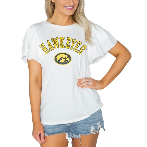 Women's Gameday Couture White Iowa Hawkeyes Arch Logo Flutter Sleeve Lightweight T-Shirt