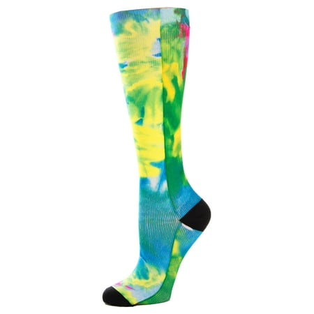 Celeste Stein Graduated Compression Knit Socks, Queen Wide Calf, 8-15mmHg, Pink Tie Dye with Black Heel and Toe