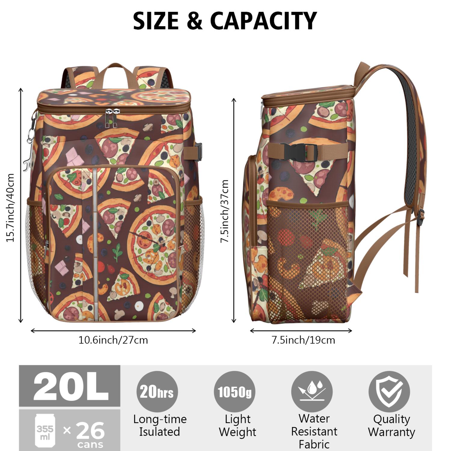 Pizza Cooler Backpack Insulated Waterproof Leak Proof Backpack Cooler Lightweight Lunch Picnic Camping Backpack Cooler for Men Women
