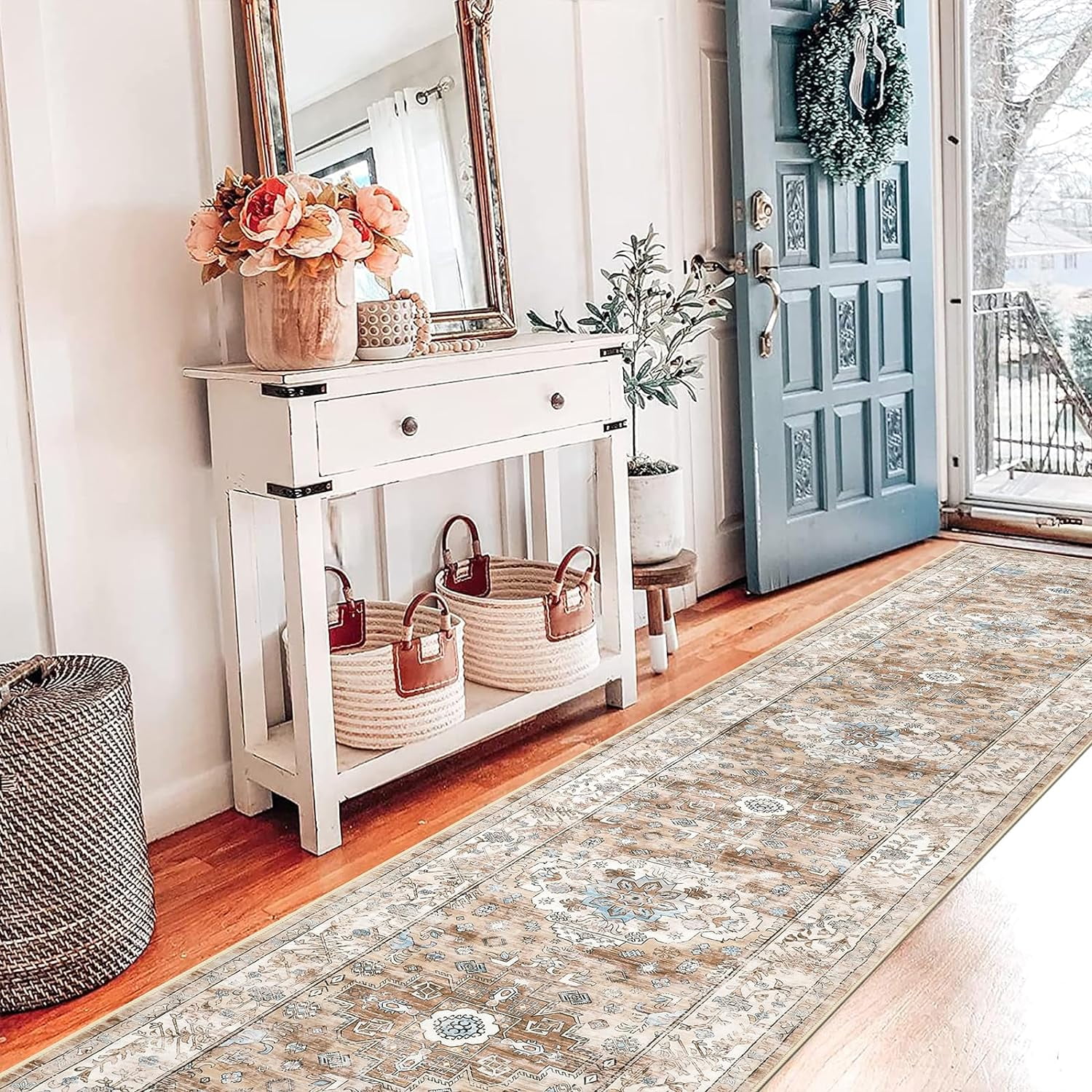 Yamaziot 2'x10' Boho Runner Rug for Hallway, Extre Long Laundry Runner Rug, Farmhouse Kitchen Rug, Non-Shedding Mat for Bedroom, Living Room, Dining Room