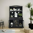 thumbnail image 4 of Large Farmhouse Kitchen Pantry Storage Cabinet with Microwave Stand, Freestanding Hutch Cabinet with Buffet Cupboard, Drawers and Acrylic Doors for Dining Room, Living Room (Retro, Black), 4 of 7
