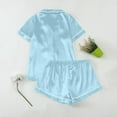 thumbnail image 5 of FRSASU Womens Button Pajamas Set Short Sleeve Lapel Sleepwear Summer Soft 2 Piece Solid Lounge Sets Light Blue, 5 of 7