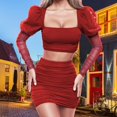 thumbnail image 3 of Gibobby Vestidos para Mujer Casuales Conjunto de falda corta y camiseta de manga larga de color sólido con hombros descubiertos seductores para mujer(Rojo,XL), 3 of 5