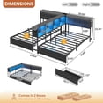 thumbnail image 2 of Twin Size Bed Frame for 2, Double Twin Beds with Storage Bookcase Divider & LED Lights & Charging Station, Metal Daybed with Headboard and 2 Storage Drawers, Corner Bed Frame for Teens, Black, 2 of 9