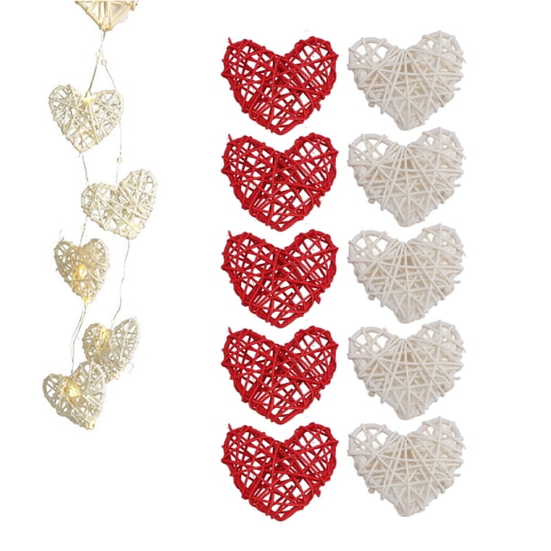 Bola De Ratán En Forma De Corazón, Diseño Hueco, Ratán De Sauce Portátil, 10 Bolas Decorativas, Relleno De Corazón Para Vacaciones