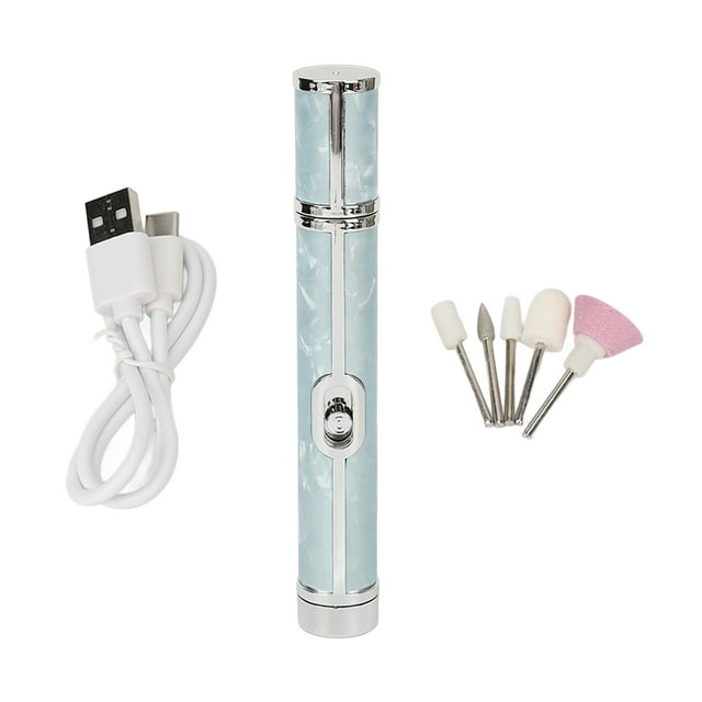Pulidora de uñas eléctrica inalámbrica de 20.000 RPM, silenciosa, con 5 puntas de pulido, color azul
