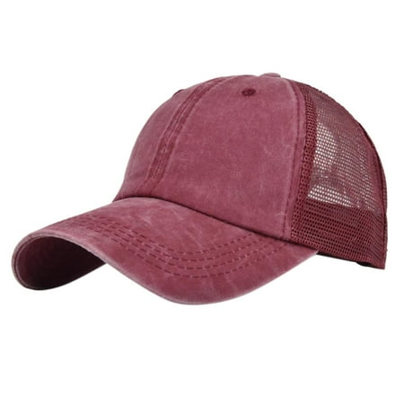 Hontri Baseball Cap Mens And Womens Denim Retro Washed And Old Destroyed Peaked Cap Splicing Solid Color Baseball Cap Dad Hat Wine