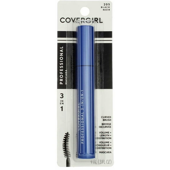 CoverGirl Professional 3-in-1 Mascara Curved Brush, Black [205] 0.30 oz (Pack of 2)