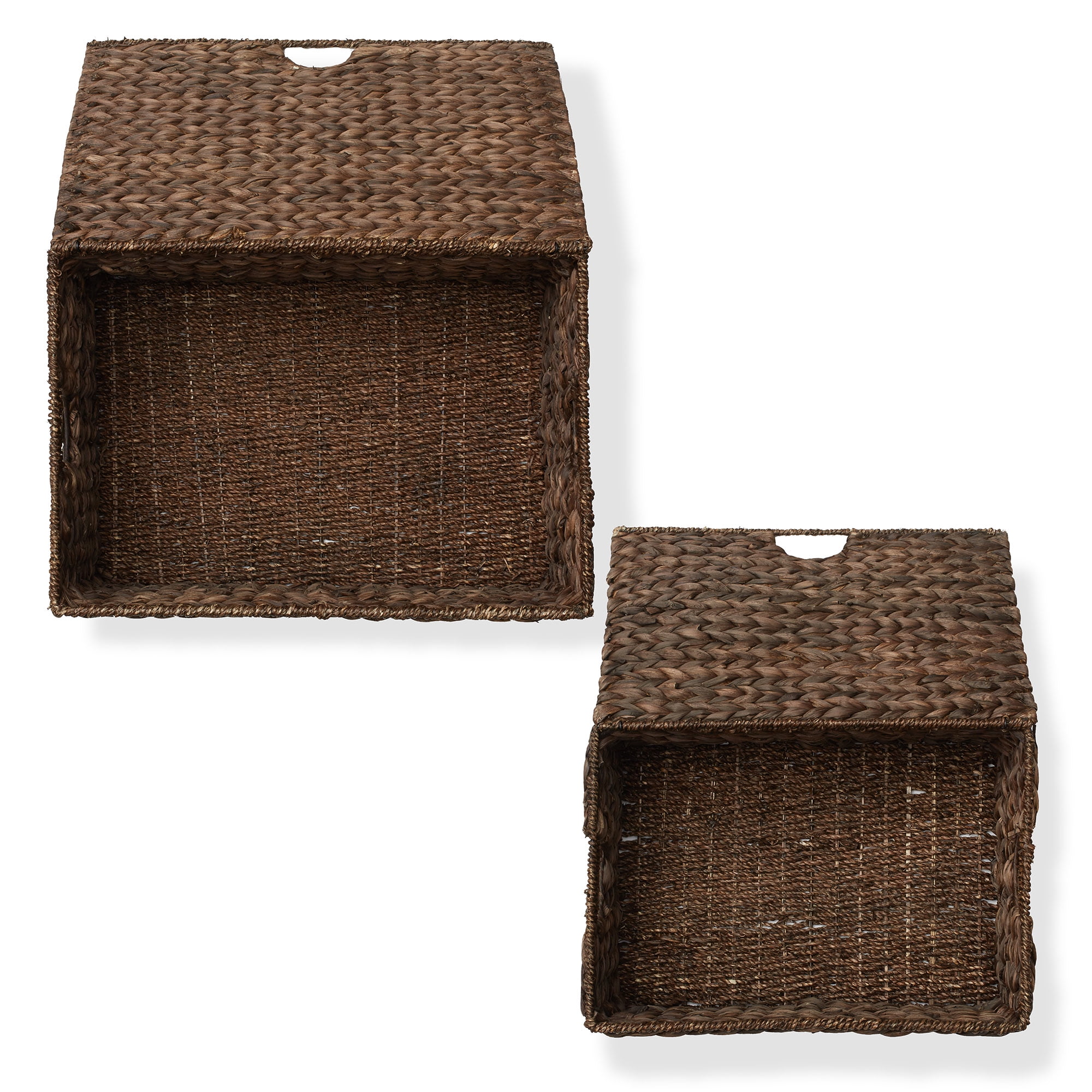 Casafield Set of 2 Water Hyacinth Storage Baskets (Medium/Large),  Multipurpose Organizer Rectangular Totes with Removable Lids