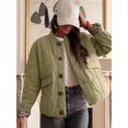 thumbnail image 6 of Women Quilted Jacket Oversized Leopard Lined Puffer Jacket Button Down Padded Coat Green L, 6 of 9