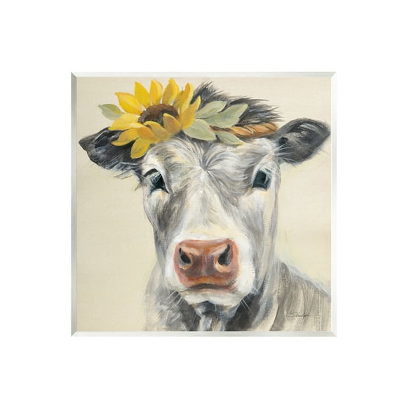 Stupell Industries Cow with Sunflower Crown Animals & Insects Painting Unframed Art Print Wall Art, 12 x 12