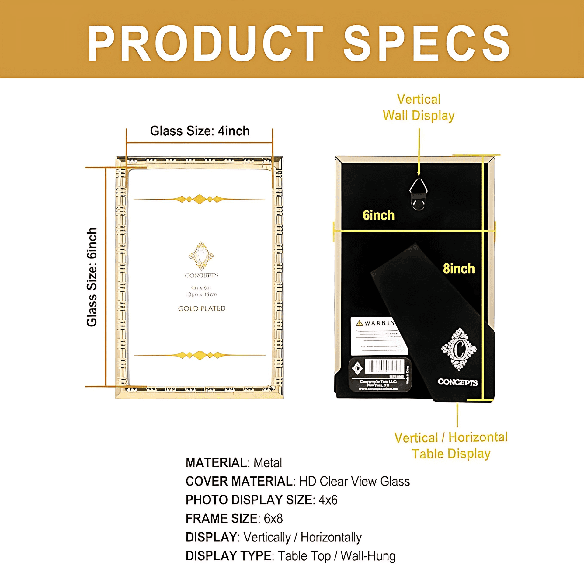 Concepts Set of 4 - 4x6 Gold Bamboo Textured Metal Picture Frames, Family Photo Frames, Elegant Tabletop & Wallhung Decor - bulk pack