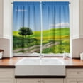thumbnail image 2 of Ambesonne Outdoorsy Kitchen Curtains, Rural Country Scenery, 55"x45", Apple Green and Pale Blue, 2 of 3